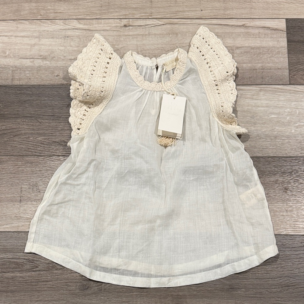 White and Cream Ulla Johnson Kaia Crochet Sleeve Top